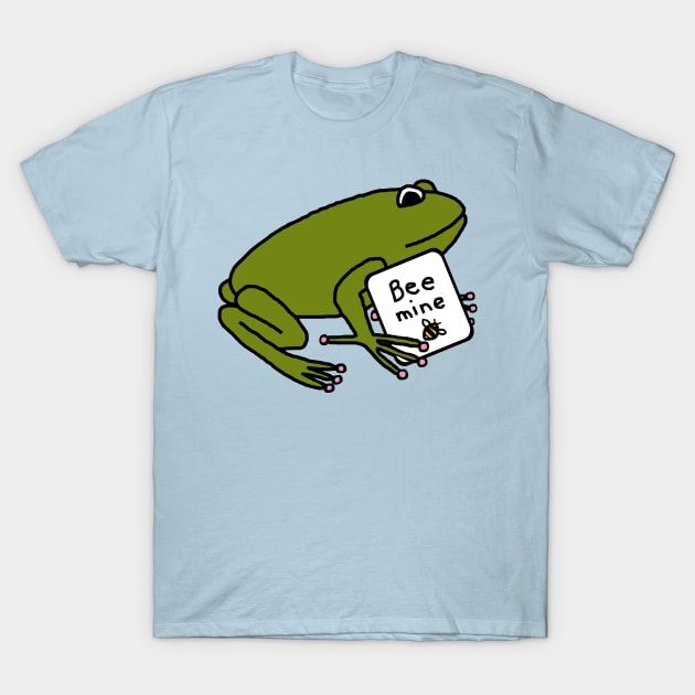 Green Frog says Bee Mine on Valentines Day T-Shirt by ellenhenryart